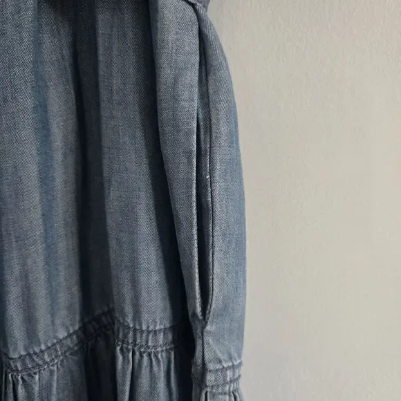 NWT Cato Midi Dress with Belt & Pockets Size M Tiered Skirt chambray-denim-look - Picture 7 of 10